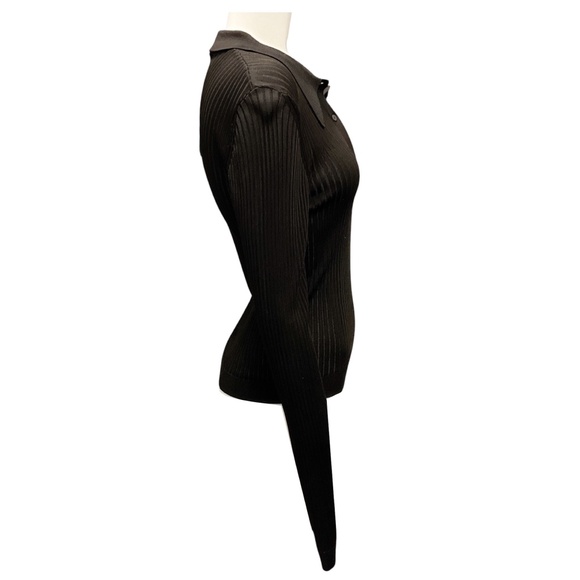 OFFICINE GENERALE DARK COFFEE JANA RIBBED SHINY VISCOSE POLO TOP - Picture 2 of 6